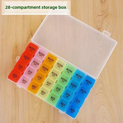 Available: Large Capacity 28-Compartment Rainbow Weekly Pill Organizer