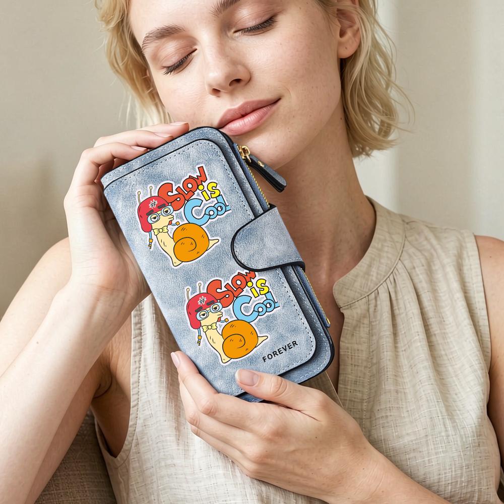 Cute Cartoon Snail Long Wallet Cool Trendy Portable PU Leather Card Holder Daily Use Fashion Wallet