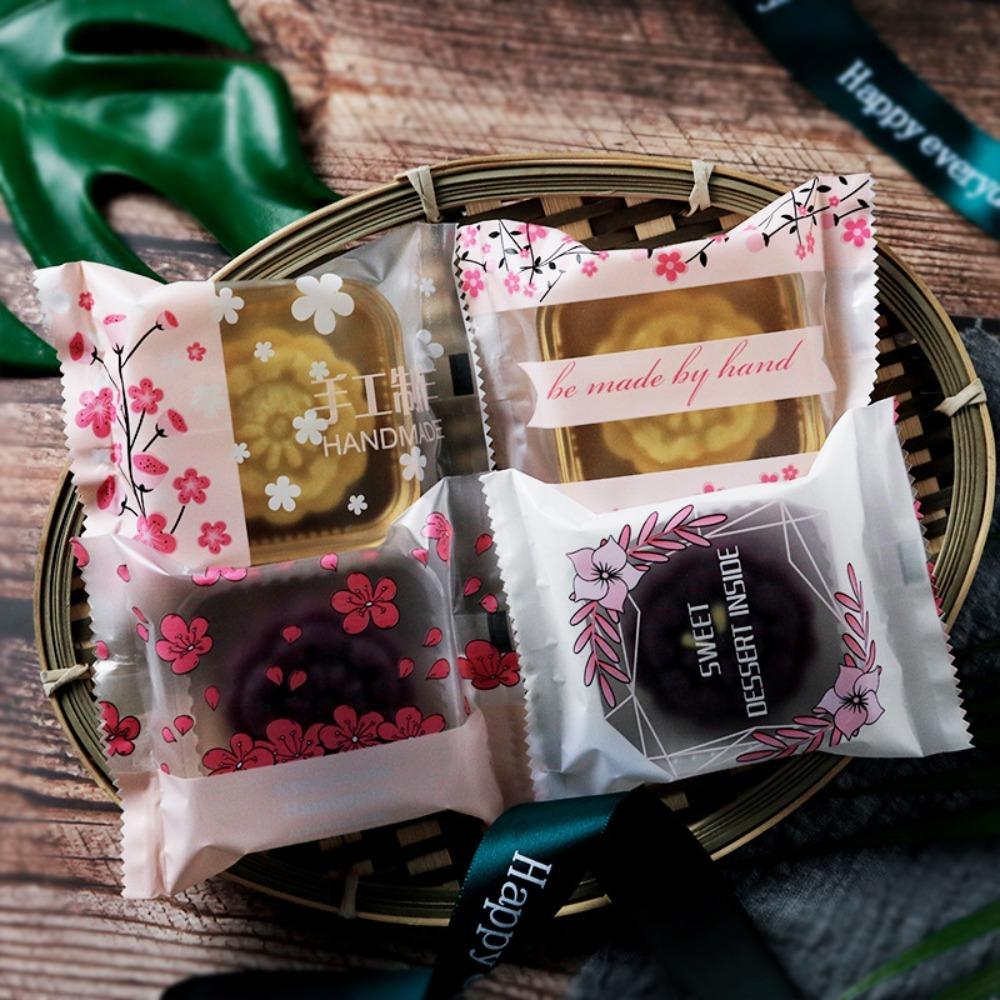 100pcs Plastic Mooncake Packaging Bag Frosted Handmade Biscuit Packaging Bag Food Bag   DIY
