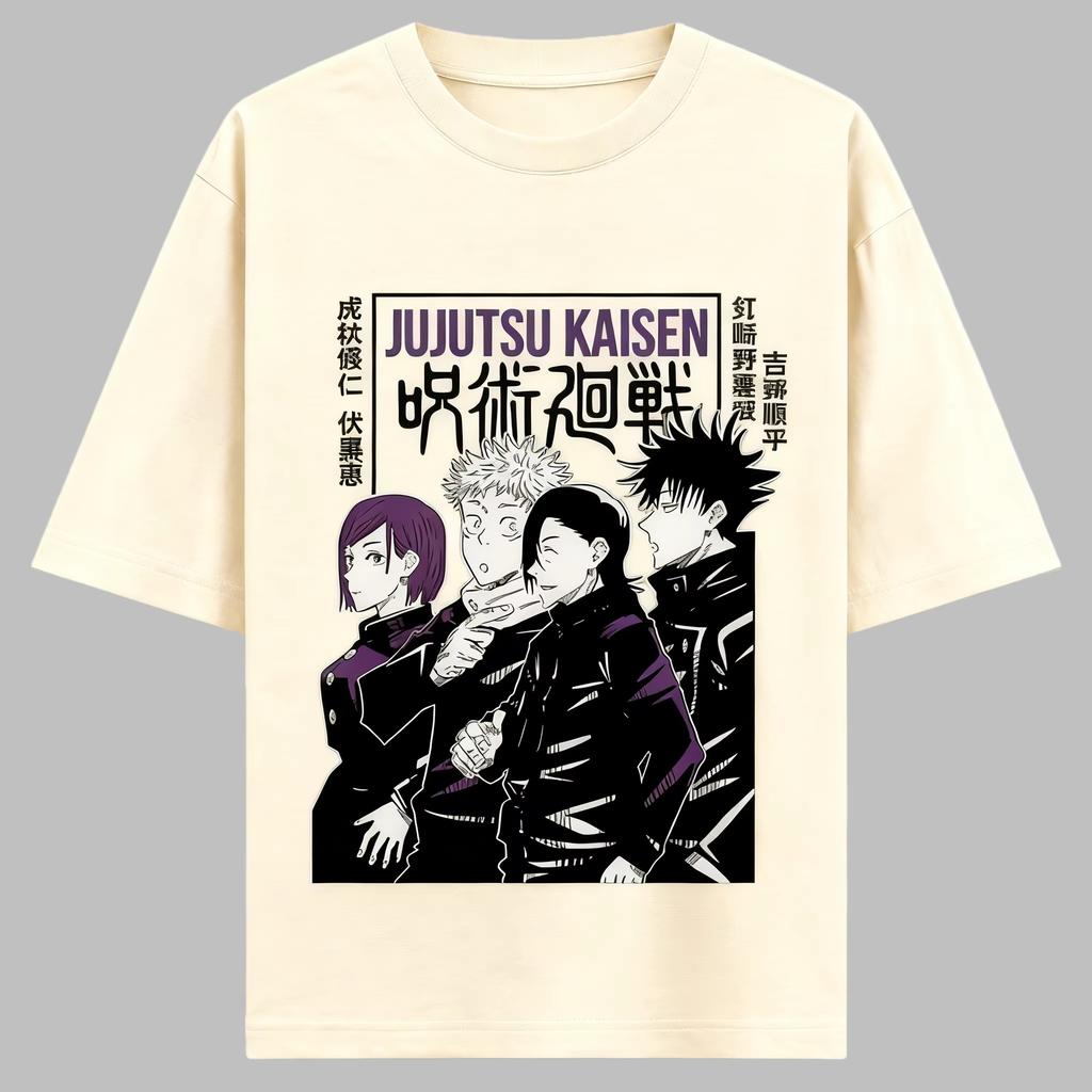Jujutsu Kaisen Anime Quartet Printing Cotton Tshirt Unisex and Women Harajuku Fashion Loose Summer Anime Peripheral Clothing