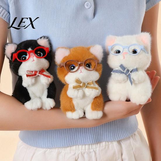 Plushie Gift for Girls Cute Plush Kitten Pendant with Glasses And Tie, Soft Stuffed Animal Toy Accessory Keychain Backpacks Keys, Decorative