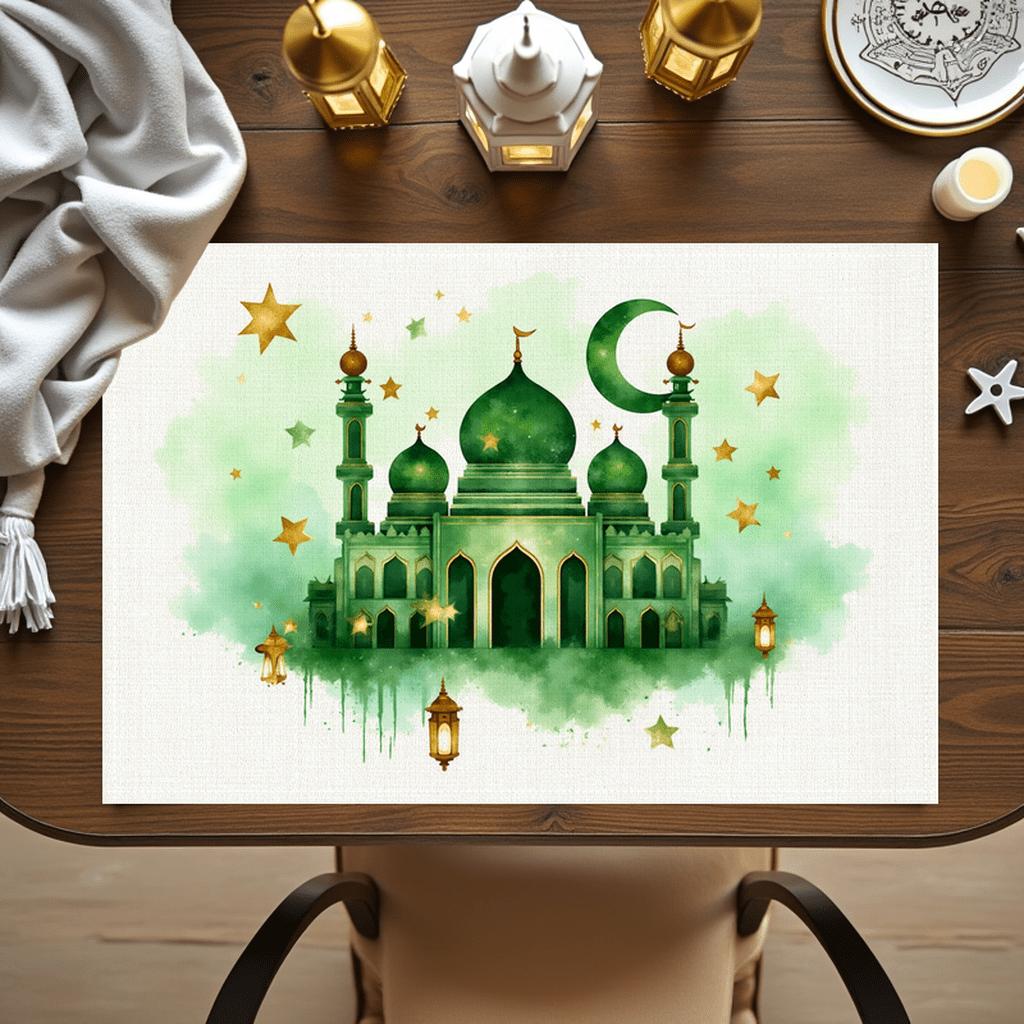 6PC Ramadan Placemats, Designed with Mosque Patterns and Starry Elements, Suitable for Festive Use. 6PC 30X45cm