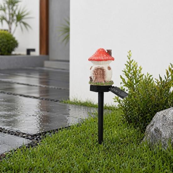 Yousheng Solar Mushroom House Light, Garden Fairy Tale Cottage Solar Light, Outdoor Waterproof Solar Lawn Light with Spike for Yard Patio