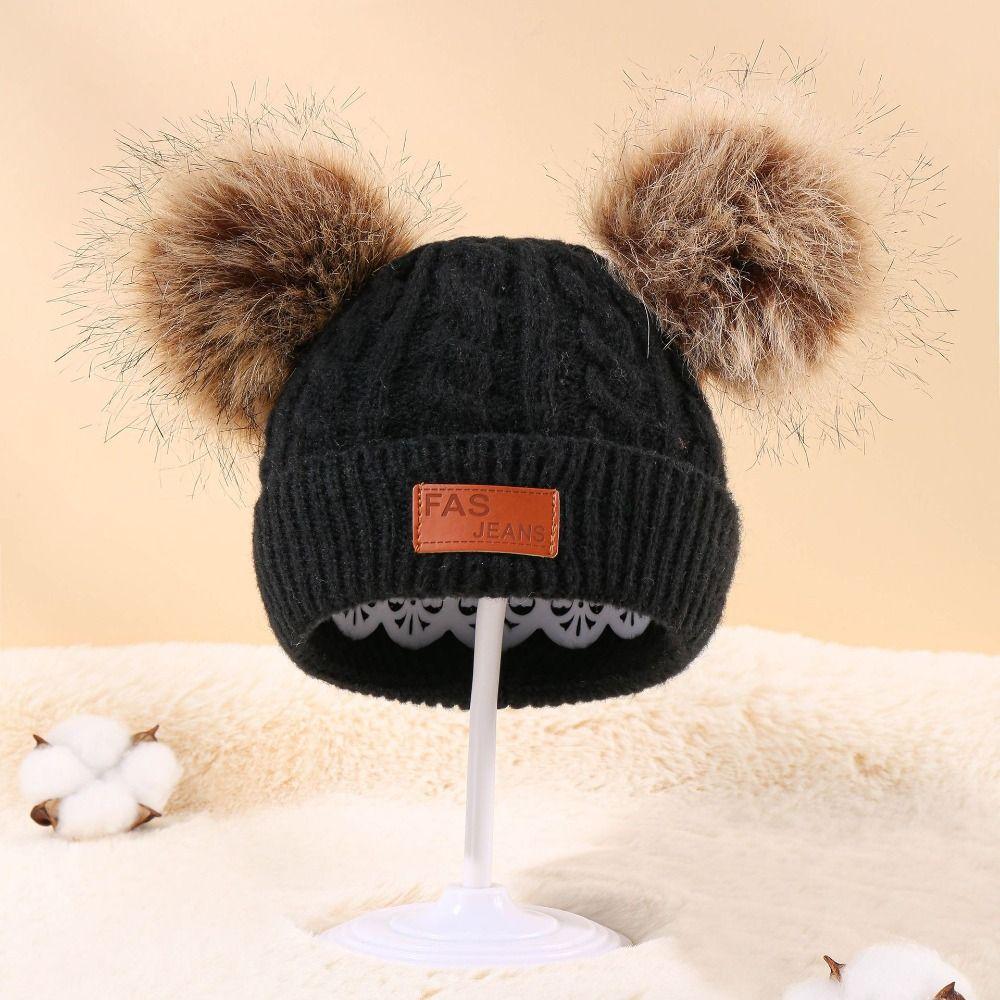 Warm Thicken Baby Hat Scarf Gloves Set Windproof Pompom Knitted Hats Toddler Bonnet  1-5 Years