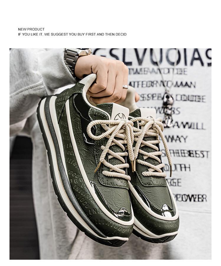 Men's 2025 Spring Breathable Leather Sneakers - Trendy Versatile Thick-Soled Casual Dad Shoes