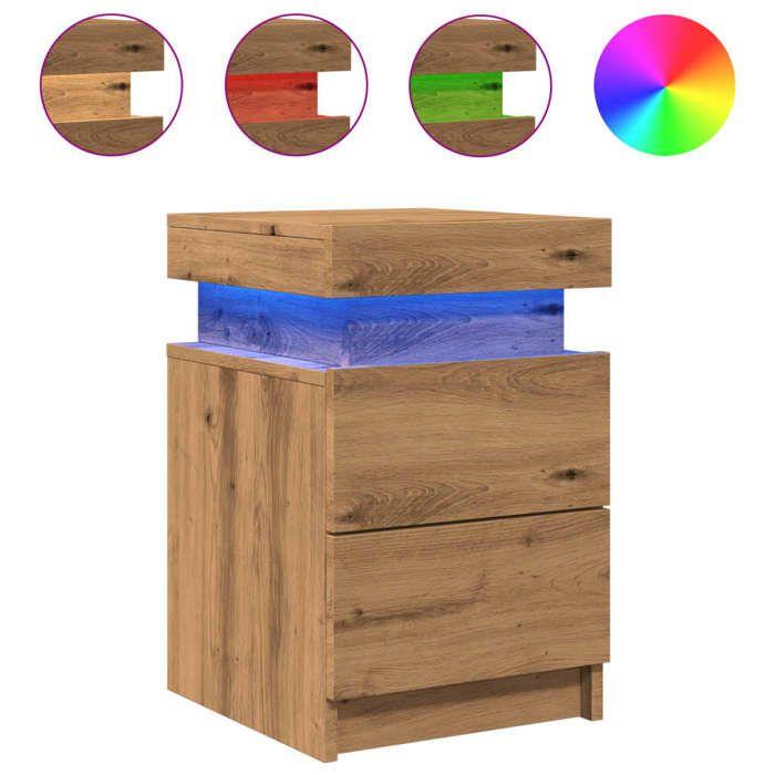 VidaXL Bedside Table with LED Artisan Oak Engineered Wood, Bedside Furniture, Side Table, Bed Cabinet, 857656