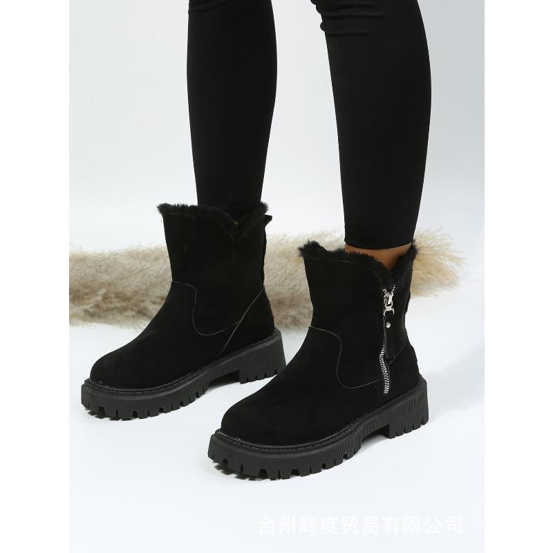 Women's New Winter Fur Lined Integrated Snow Boots Fleece Lined Casual Martin Ankle Boots Warm Cotton Shoes