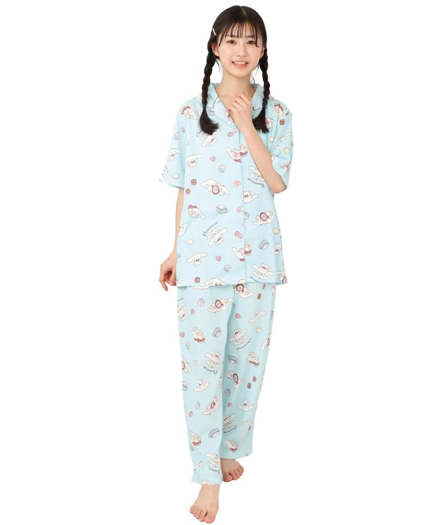 SAZAC Cinnamoroll Cotton Jersey Pajama Set with Short Sleeves and Pants Women's (Mint/L/SAN1805)