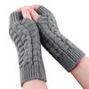 1 Pair Knitted Half Finger Gloves Jacquard Acrylic Warm Thick Soft Grey Gloves for Winter