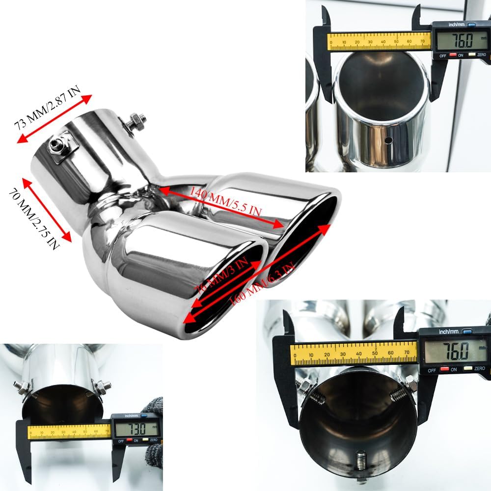 3 Inch Exhaust Tip, Universal Stainless Steel Exhaust Tailpipe Dual Tailpipe Slant For Most Cars