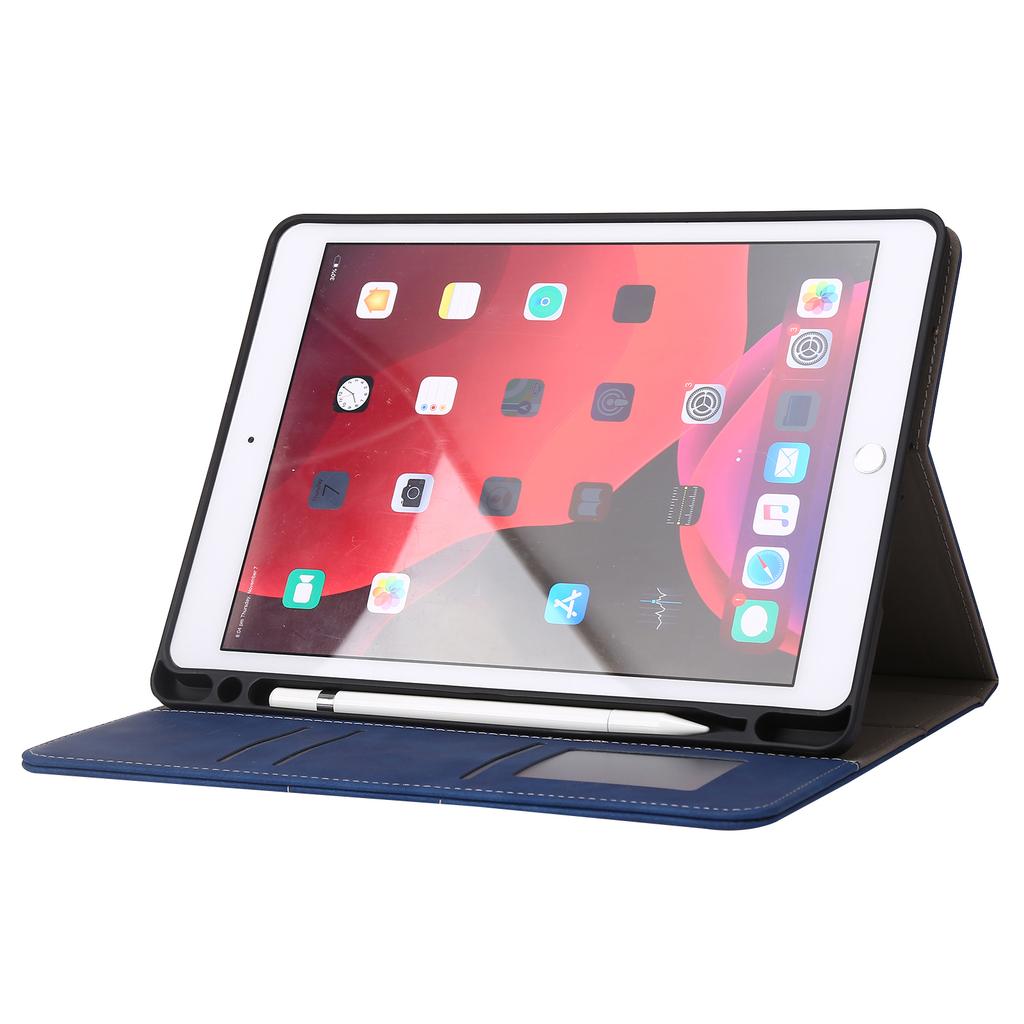 For iPad 10.2 (2021)/(2019)/(2020)/Air 10.5 inch (2019) Case Wallet Calf Texture Tablet Cover with Pens Slot