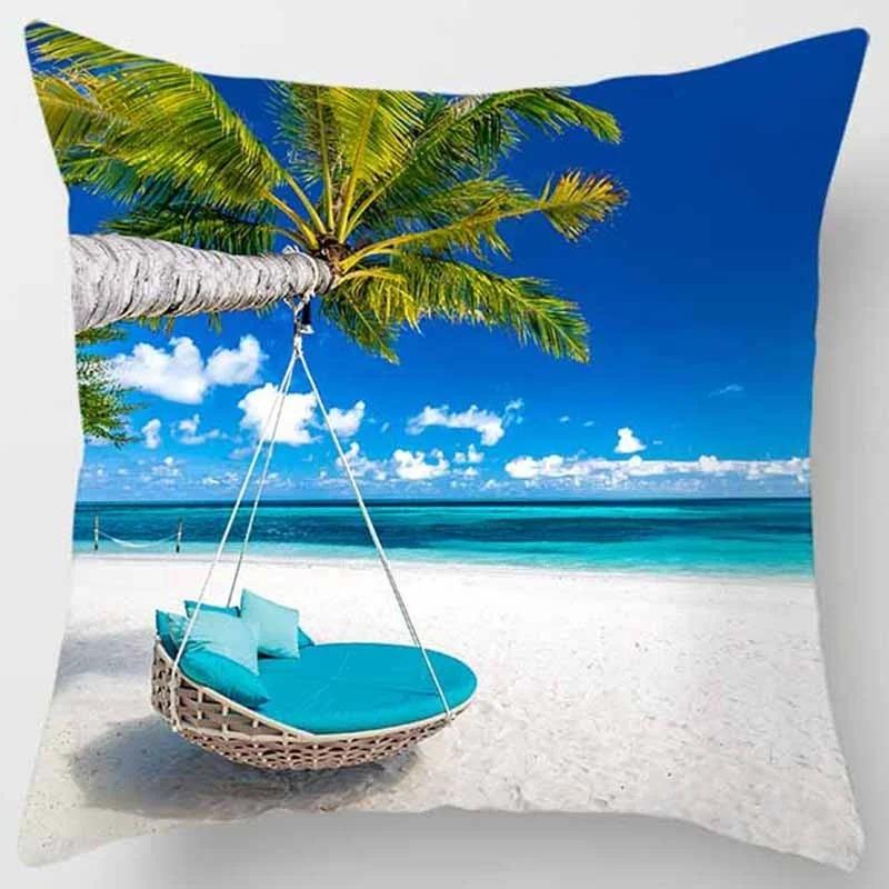 Beach Starfish Spray Coconut Tree Style Free Print Pillow Case Home Decoration Car Sofa 40x40 Cm Polyester Pillow Case