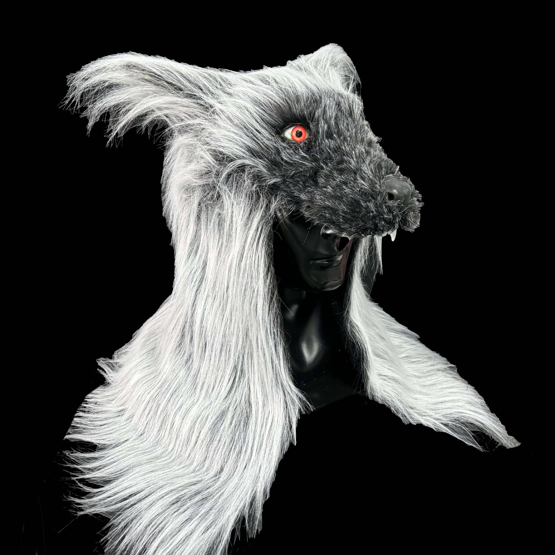 

Black Wolf Latex Mask with Plush Fangs for Cosplay and Halloween