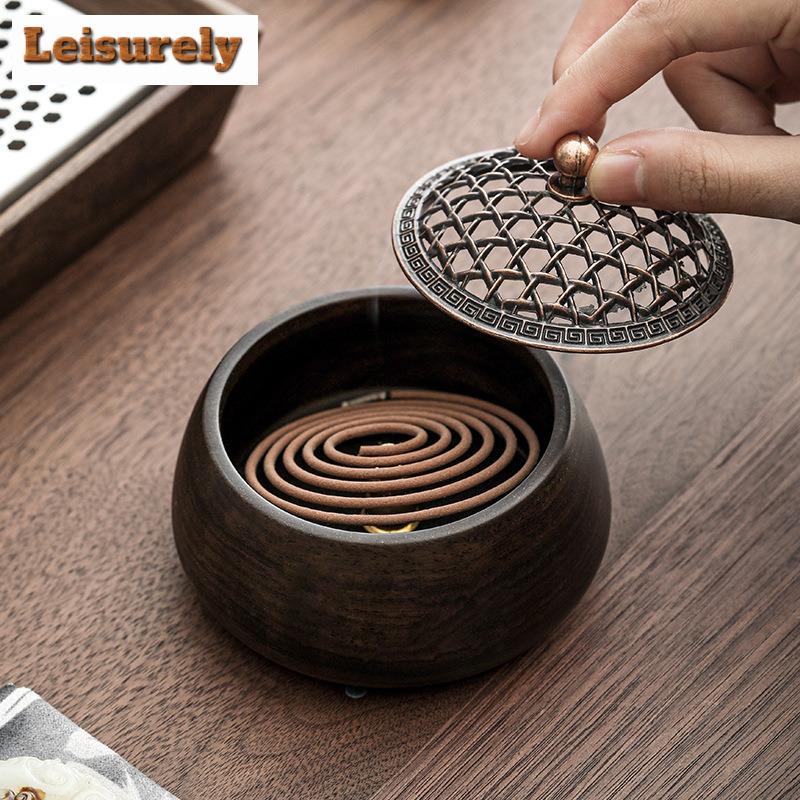 Zen Sandelholz Runder Räucherhalter Antike Räuchergefäße Mückenspiralhalter Duftende Aromatische Kerzen Trinkgeschirr Ornamente