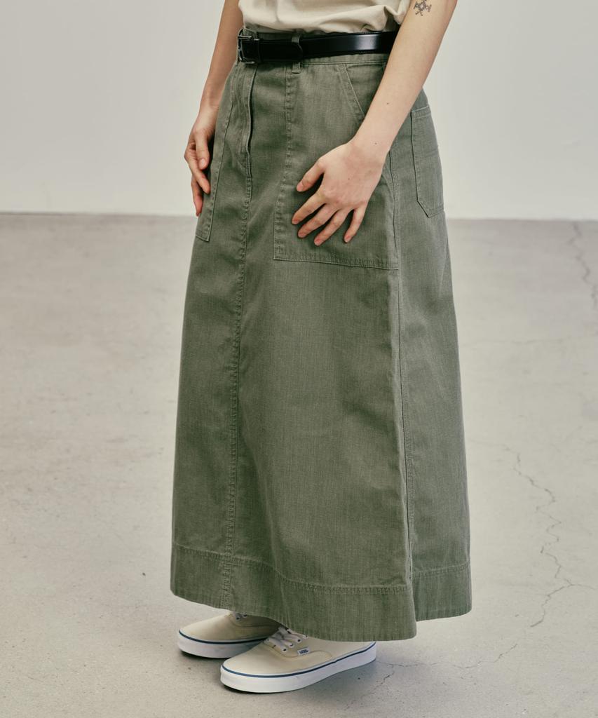 Yunibeosyeolobeolol Slub Fatigue Long Skirt Khaki