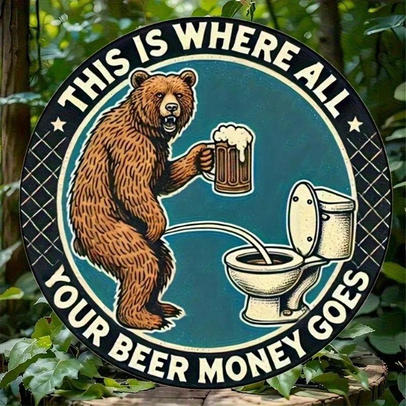 

Vintage Brown Bear Metal Poster, Beer Gift for Bar, Man Cave, Toilet Wall Art
