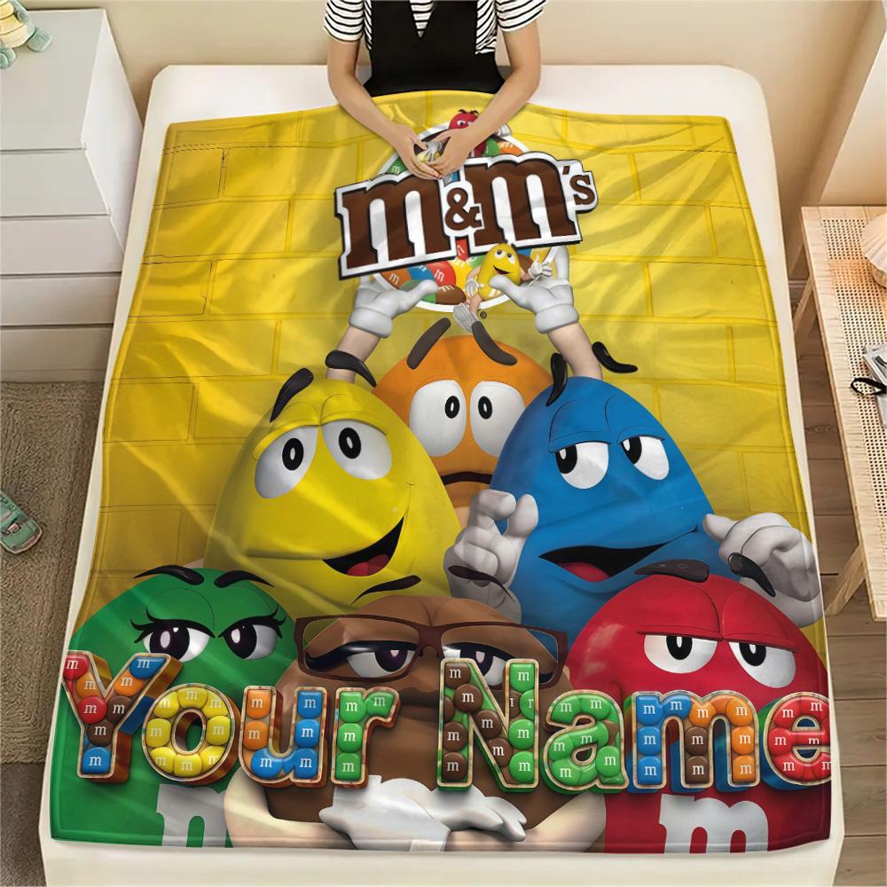 1PC Custom Name M&M's Patterned Flannel Blanket Suitable For All Seasons for Home Decor Warmth and Comfort Gifts Holiday Present -HE152