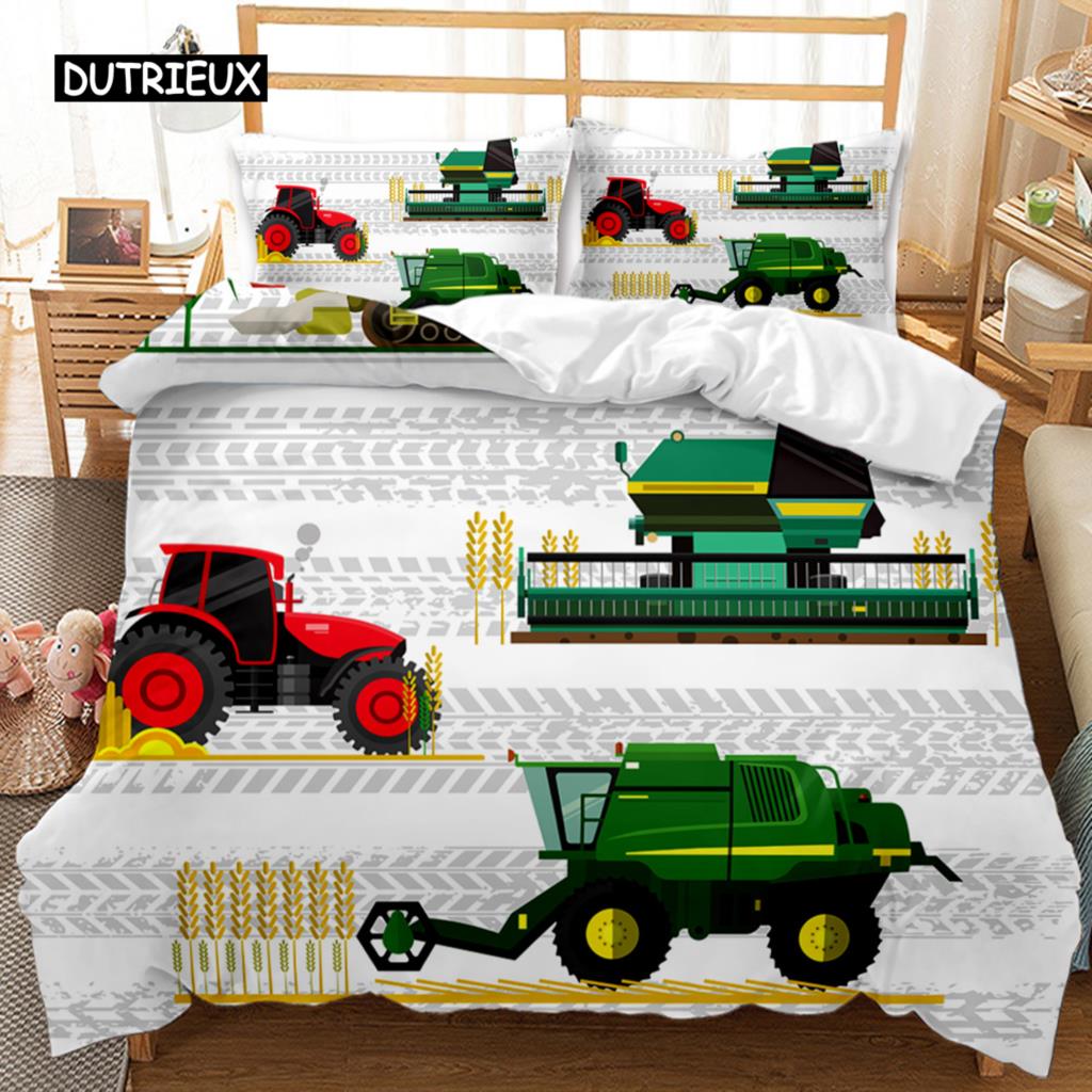 Housse de couette pour voiture d'ingénierie Ensemble de literie pour véhicule de construction Excavatrice pour garçons Camion à benne basculante Malaxeur à béton Rouleau Housse de couette en polyester