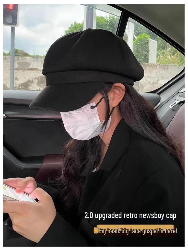 Women's British Style Octagonal Beret: Versatile Wool Painter Hat for Large Head, Slims Face, Duckbill Newsboy Cap for Autumn & Winter.