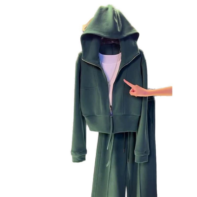 Costum Sport de Damă Modă Iarnă 2025: Set Două Piese: Jachetă Anti-Îmbătrânire & Pantaloni cu Picioare Largi