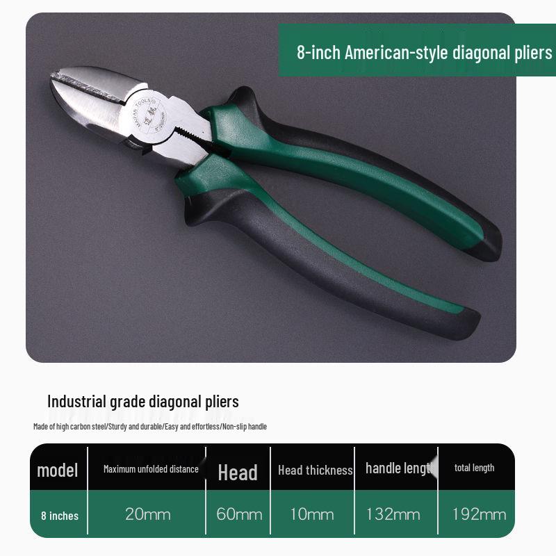 Multifunctional Labor-saving Diagonal Cutting Pliers with Spring Return, available in 6 inch & 8 inch sizes for Electricians and Wire Stripping.