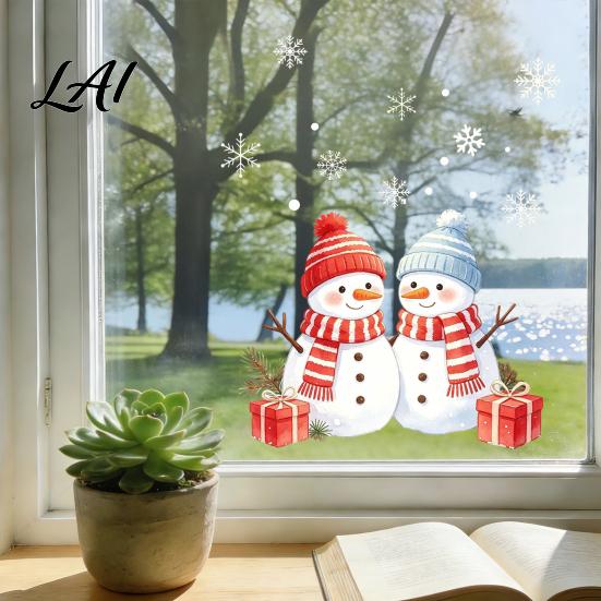 Creative Christmas Gift Ideas Snowman Static Glass Sticker PVC Waterproof Window Decals for Holiday Atmosphere Home Accents Decoration Snowflake