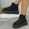 Large-sized Fleece Short Snow Boots, Women's Elastic Wedge Heels, Thickened Cotton Shoes