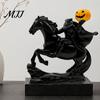 Vintage Tabletop Statue Headless Horseman with Pumpkin, Horror Knight Holding Pumpkin Collectible Art Ornament Ornament, Halloween Horse Sculpture