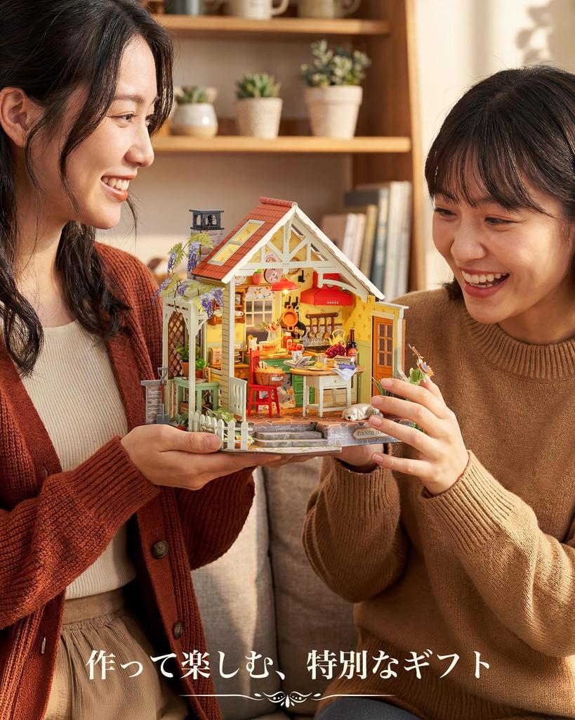 ROBOTIME Miniature House Dollhouse DIY Miniature Kit Dollhouse with LED Lights Mini Model Kit Figure Accessories DIY Craft Toy for Kids and Adults