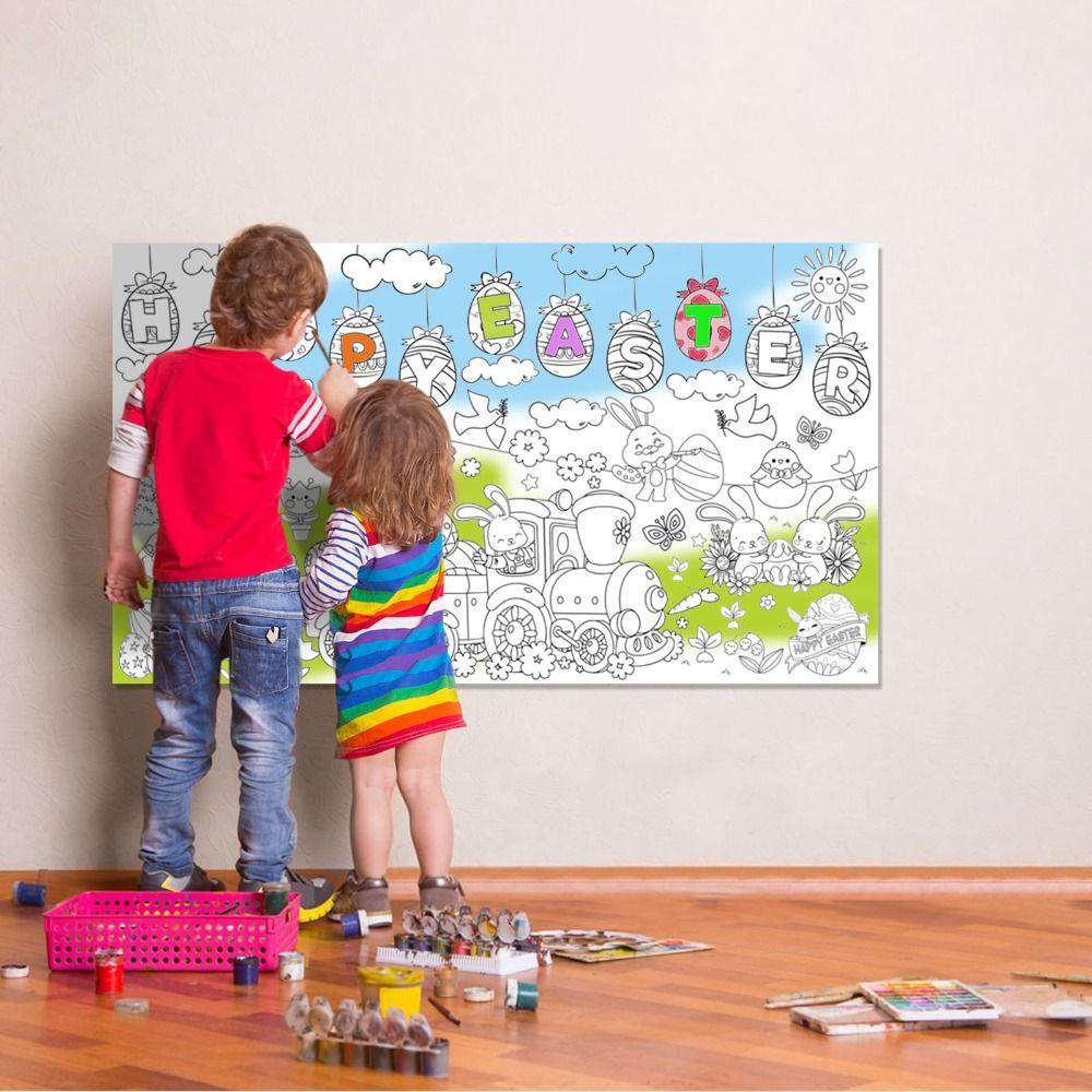 DIY Easter Giant Coloring Poster Cartoon Bunny Art Craft Jumbo Coloring Banner Doodle Gift Easter Tablecloth