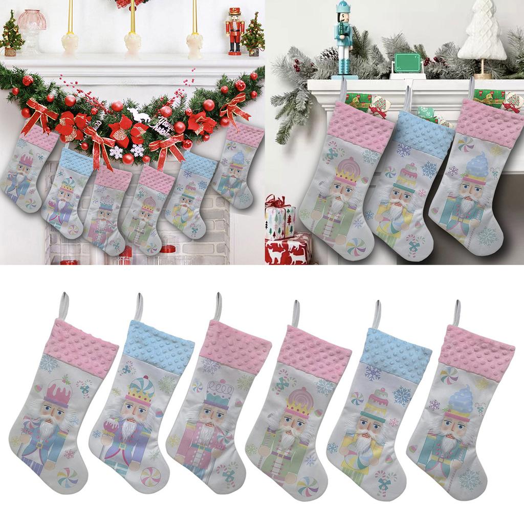 Nutcrackers Ornament Christmas Stocking Large Capacity Present Bag Handmade Holiday Tree and Fireplaces Decoration