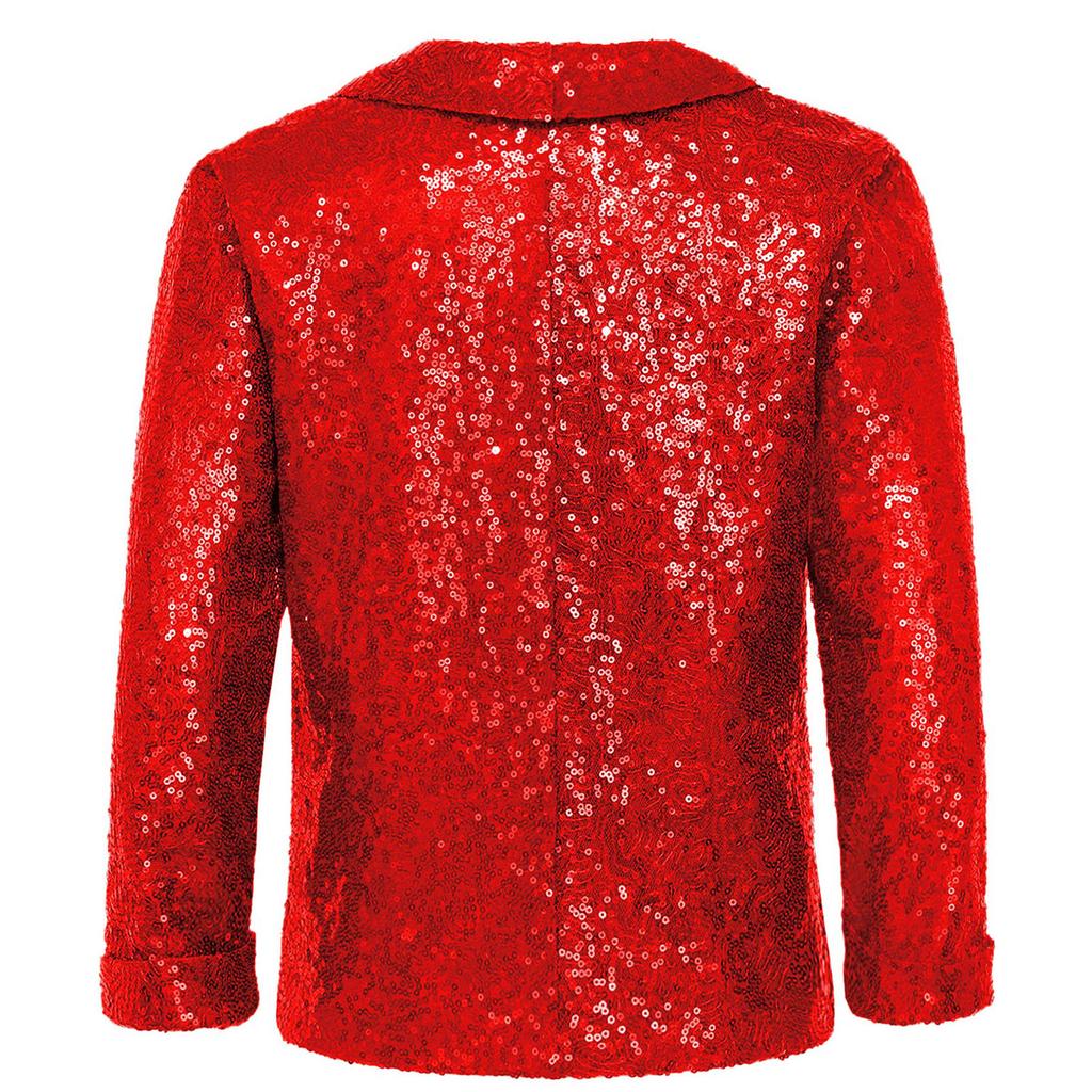 Kids Unisex Christmas Coat Shiny Sequins Lapel Collar Long Sleeve Jacket Latin Jazz Disco Dance Costume
