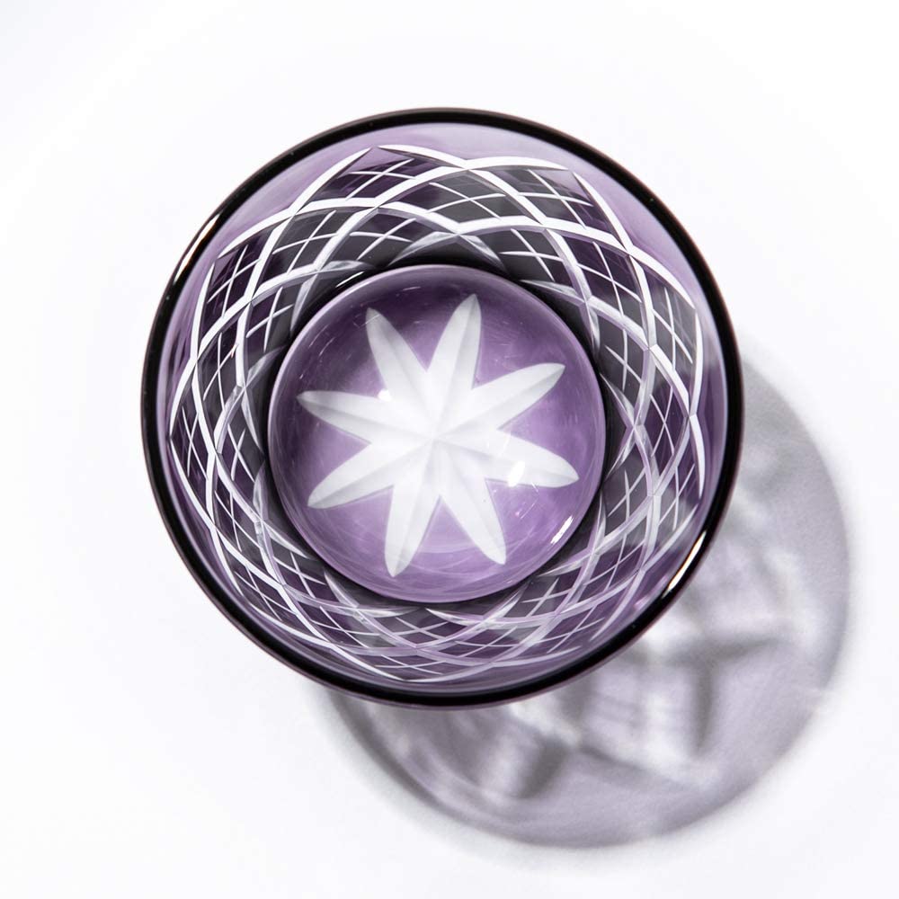 [Official Taiburo Workshop] Edo Kiriko Yaraimon Chilled Sake Cups (Pair) (Edo Purple) TB90152-1Ms, Wooden Box, Made in Japan