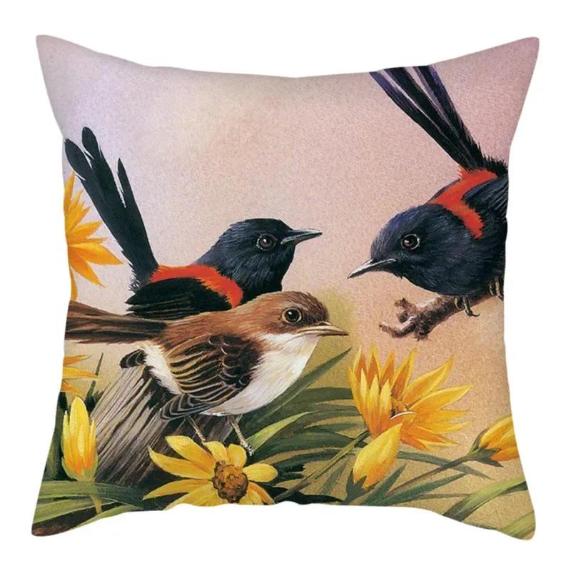 Flower And Birds Polyester Pillow Cover Bird Animal Printed Cushion Cover Throw Pillowcase For Home Sofa Decor 45X45Cm