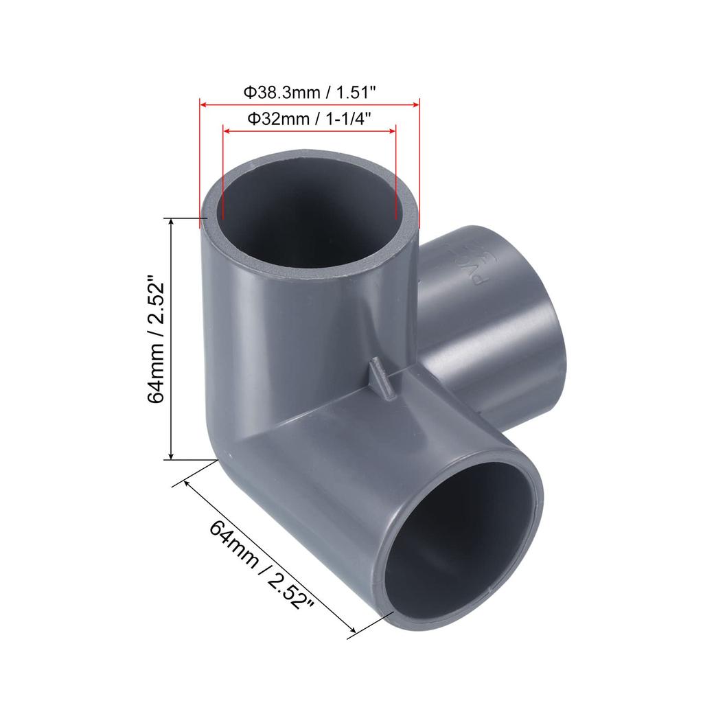 PATIKIL 4pcs 32mm 3 Way Elbow Pipe Fitting UPVC Joint Coupling Pipe Adapter for Pipe Connection, Gray