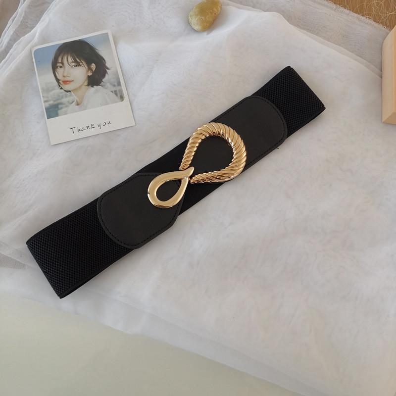 Minimalist Black Leather Look Waist Belt For Casual Dresses With Metal Closure