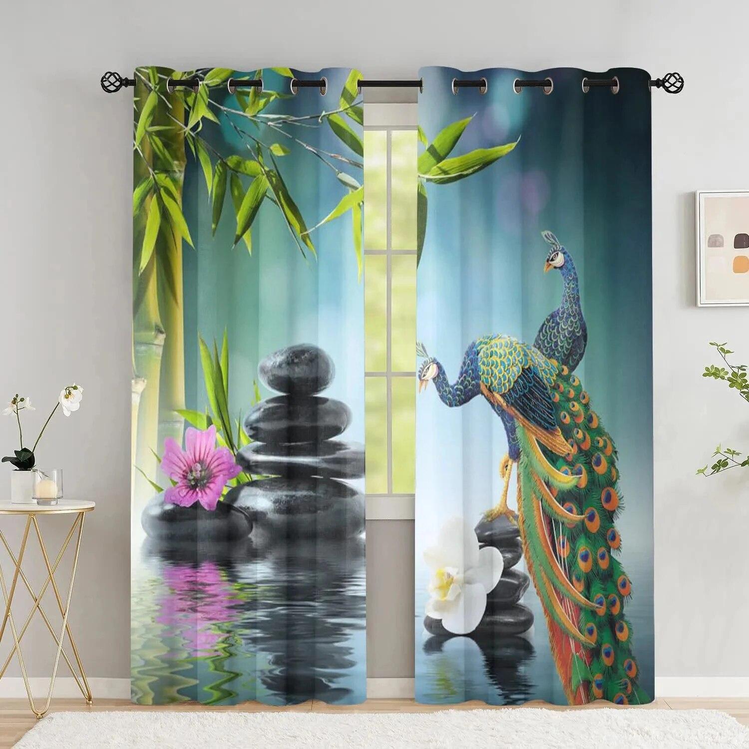 

Peacock Flower Thick Curtains High Shading Animal Drapes For Bedroom Living Room Window Home Decor W50xH130(CM)x2PCS-Rod pocket