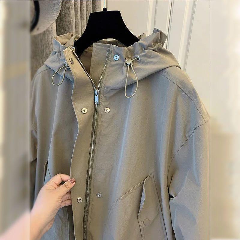 Casual Spring Loose Short Jacket with Large Pockets Zipper Windbreaker Stylish Cropped Outerwear