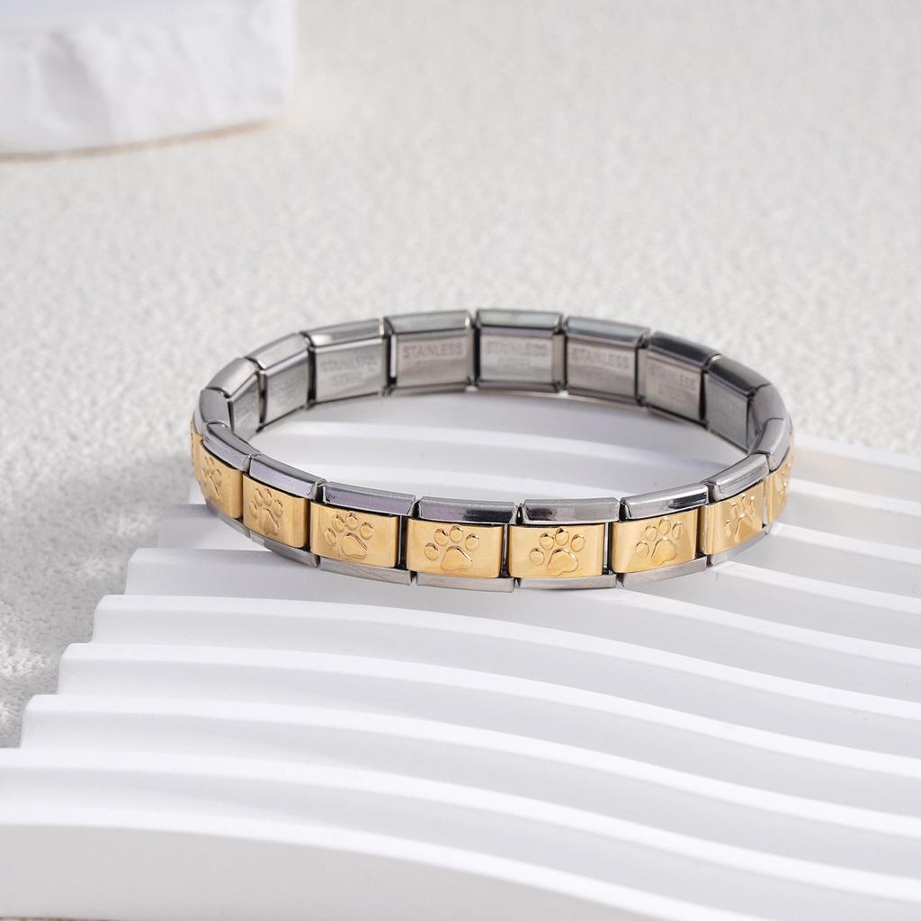 Italian Stainless Steel Love Heart & Star Modular Bracelet - Detachable Elastic Watch Band, European & American Fashion.