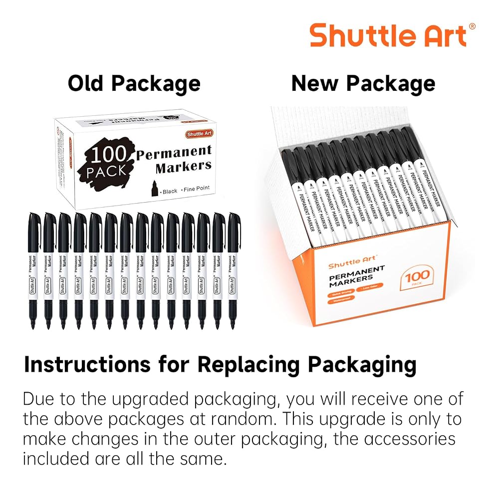 Shuttle Art Marker Pens, Art Markers, Black, 100-Pack, Quick-Drying, Water-Resistant, for