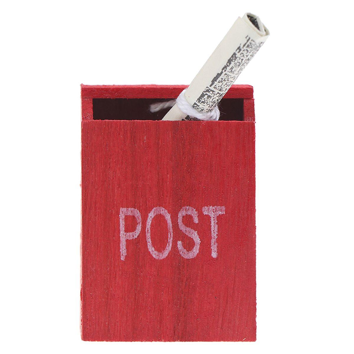DIY Retro Wooden Kids Toy Red Miniature Mailbox Ornamant Mail Box Dollhouse Accessories Newspaper