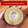 High-Precision 2-Inch Copper Compass Pocket Watch with Feng Shui Plate and Silk Flower Design