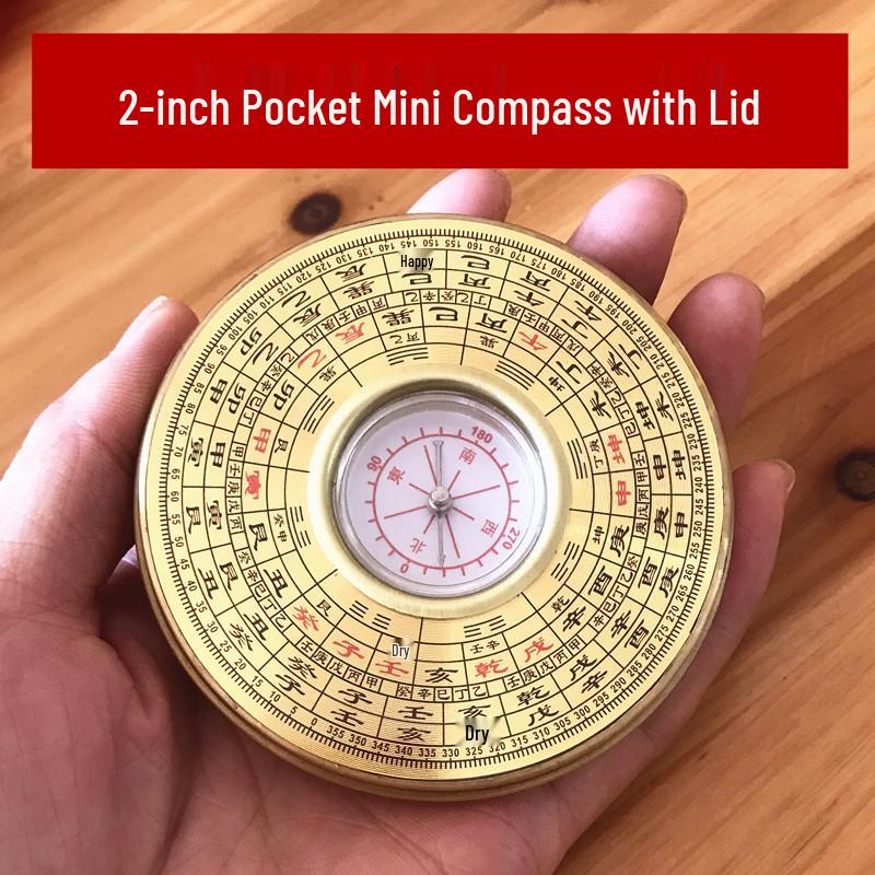 High-Precision 2-Inch Copper Compass Pocket Watch with Feng Shui Plate and Silk Flower Design