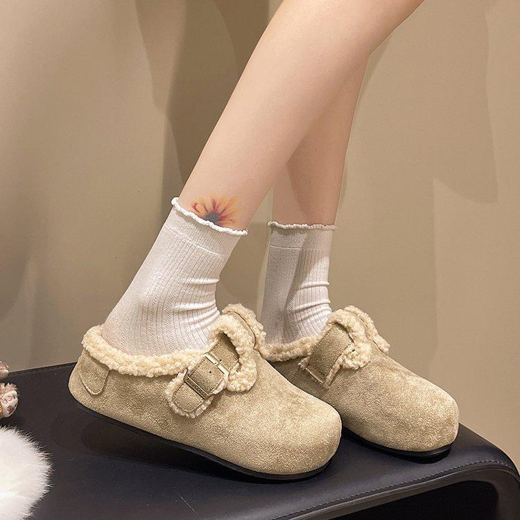 Baotou Boken Fluffy Slippers Women Wear Fleece Warm One Pedal Internet Celebrity Autumn and Winter 2025 New Cotton Slippers