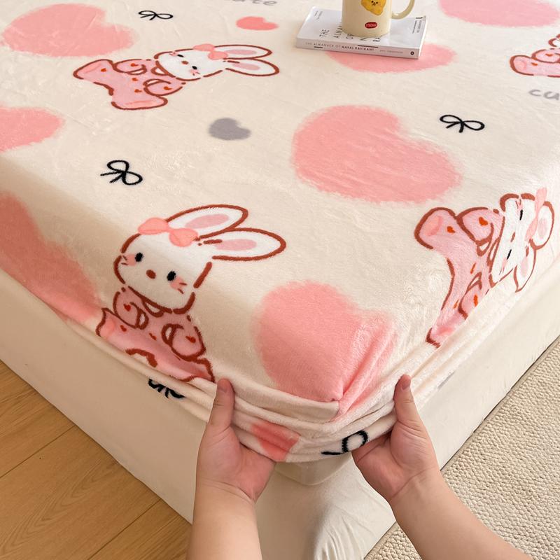 Flannel Bed Sheet Winter Warm Plush Fitted Sheet Soft Mink Cashmere Bed Linen Mattress Cover Elastic Bedspread