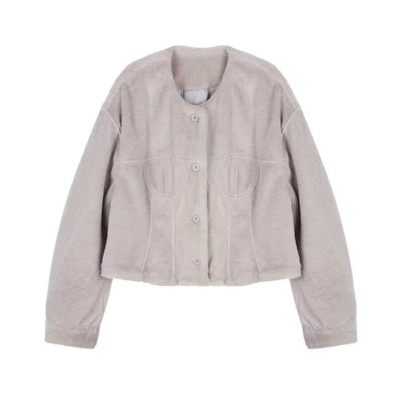 JNBY 2024 Spring Faux Fur Loose Round Neck Jacket