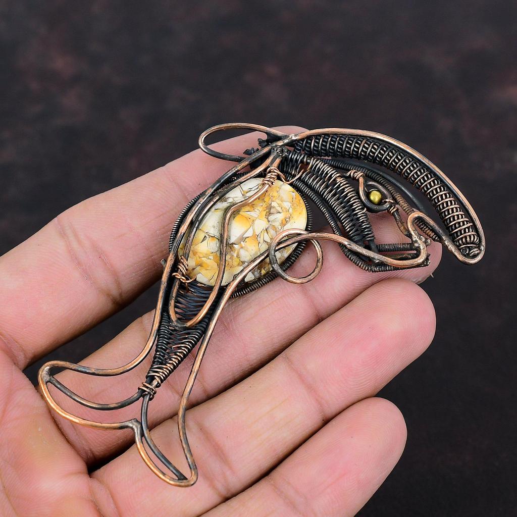 Brecciated Mookaite Pendant Copper Wire Wrapped Jewelry Gemstone Pendant Handmade Jewelry Fish Pendant Copper Wire Pendant Anniversary Gift