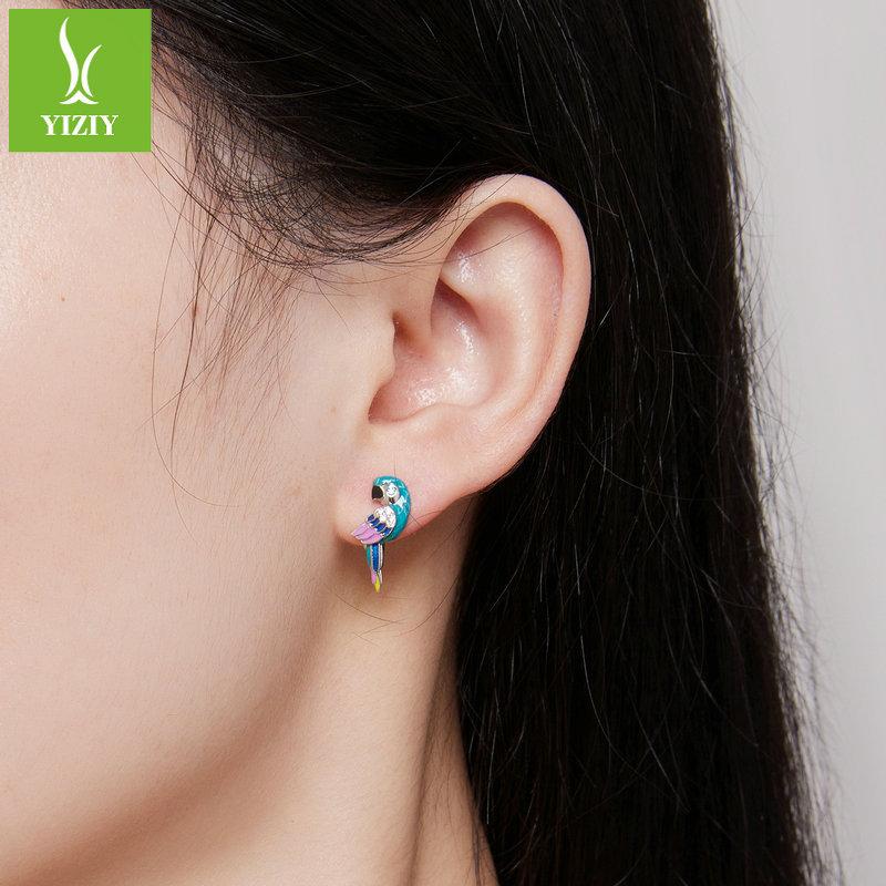 Colorful Dripping Parrot Ear Buckle, Niche Design S925 Silver Bird Earrings Earrings