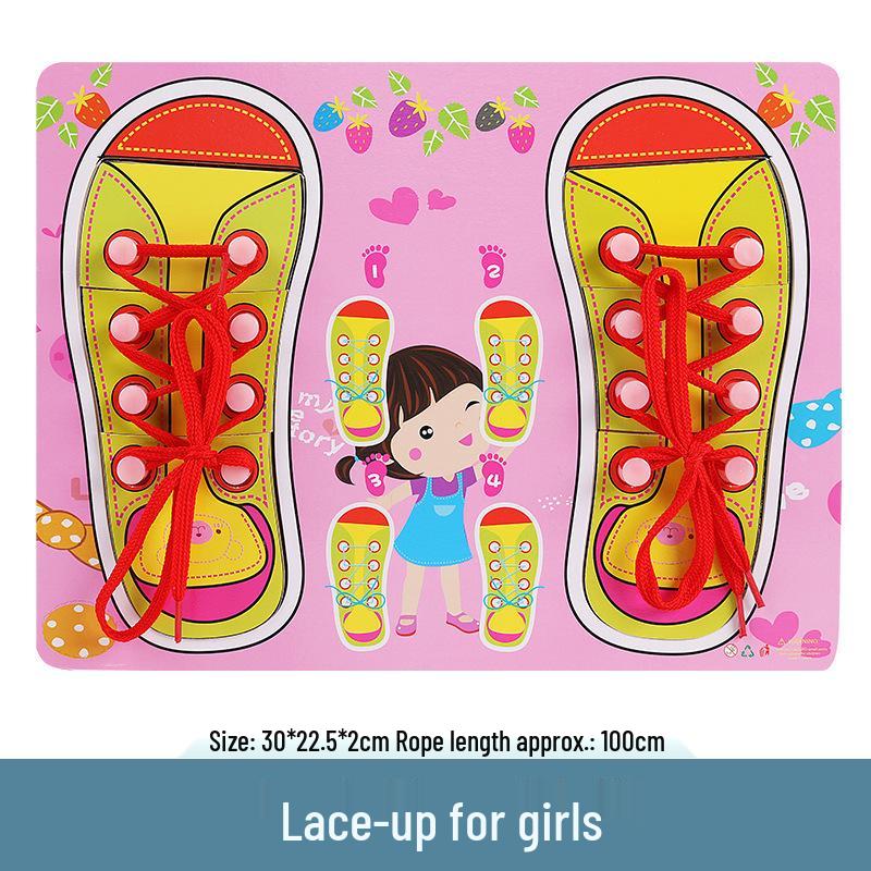 Montessori Wooden Lacing Shoe Toy for Kids