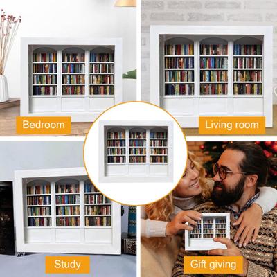 Yousheng Anxiety Relief Mini Bookshelf Wooden Miniature Simulated Bookshelf with 200 Pcs Mini Book Stress Relief Desktop Bookshelf Toy for Home Office
